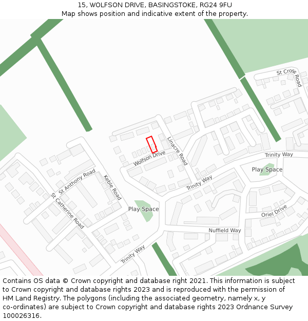 15, WOLFSON DRIVE, BASINGSTOKE, RG24 9FU: Location map and indicative extent of plot