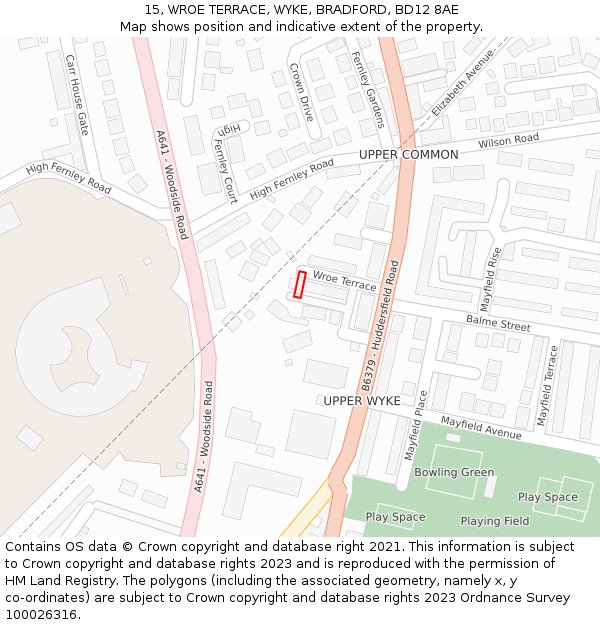 15, WROE TERRACE, WYKE, BRADFORD, BD12 8AE: Location map and indicative extent of plot