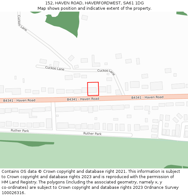 152, HAVEN ROAD, HAVERFORDWEST, SA61 1DG: Location map and indicative extent of plot