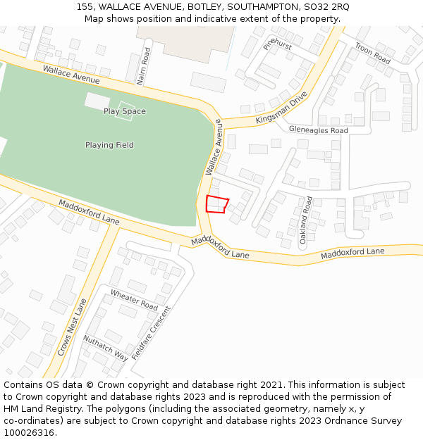 155, WALLACE AVENUE, BOTLEY, SOUTHAMPTON, SO32 2RQ: Location map and indicative extent of plot