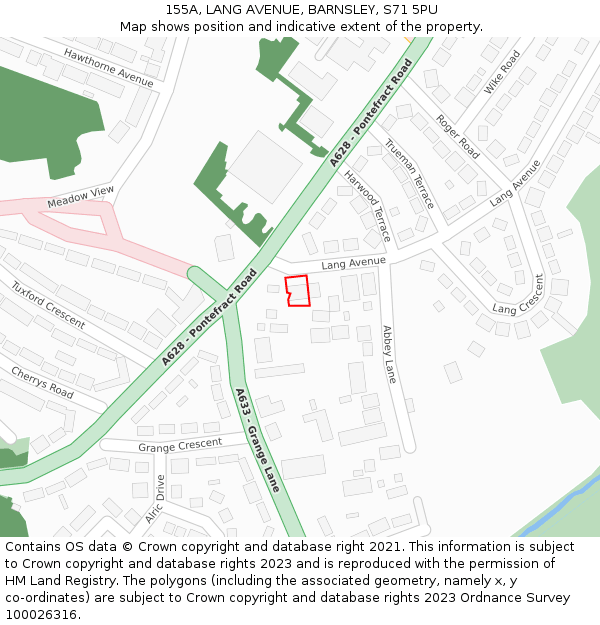 155A, LANG AVENUE, BARNSLEY, S71 5PU: Location map and indicative extent of plot