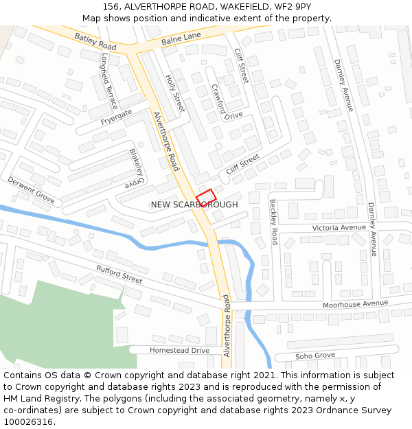 156, ALVERTHORPE ROAD, WAKEFIELD, WF2 9PY: Location map and indicative extent of plot