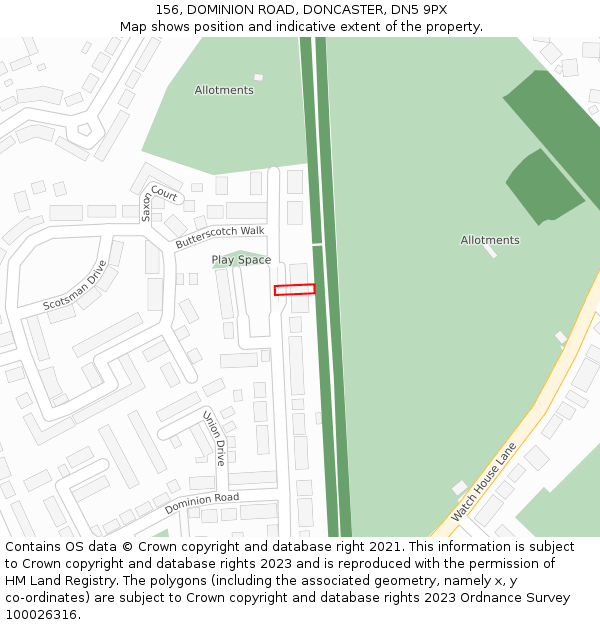156, DOMINION ROAD, DONCASTER, DN5 9PX: Location map and indicative extent of plot