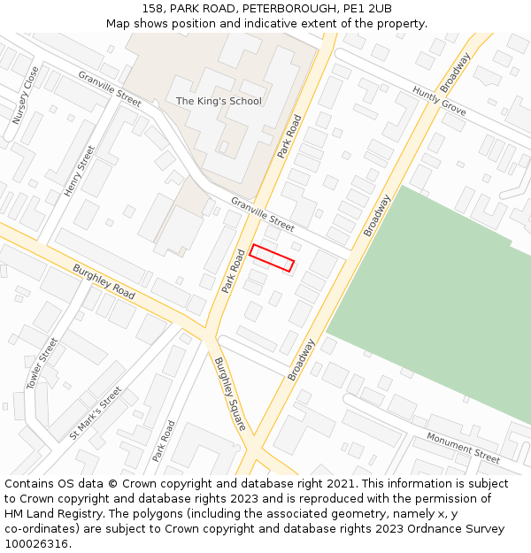158, PARK ROAD, PETERBOROUGH, PE1 2UB: Location map and indicative extent of plot
