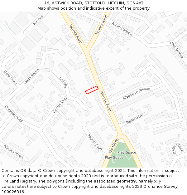 16, ASTWICK ROAD, STOTFOLD, HITCHIN, SG5 4AT: Location map and indicative extent of plot