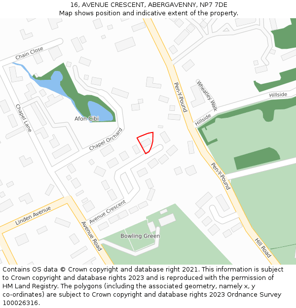 16, AVENUE CRESCENT, ABERGAVENNY, NP7 7DE: Location map and indicative extent of plot