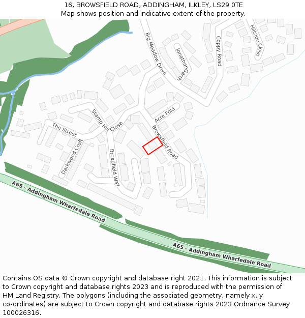 16, BROWSFIELD ROAD, ADDINGHAM, ILKLEY, LS29 0TE: Location map and indicative extent of plot