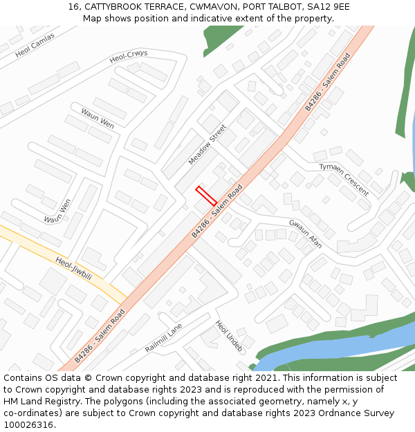 16, CATTYBROOK TERRACE, CWMAVON, PORT TALBOT, SA12 9EE: Location map and indicative extent of plot