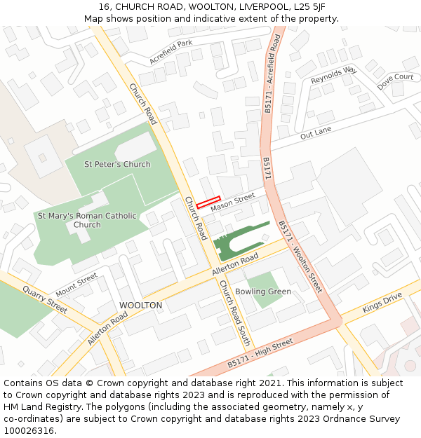 16, CHURCH ROAD, WOOLTON, LIVERPOOL, L25 5JF: Location map and indicative extent of plot
