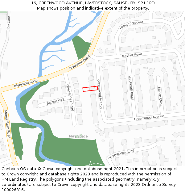 16, GREENWOOD AVENUE, LAVERSTOCK, SALISBURY, SP1 1PD: Location map and indicative extent of plot
