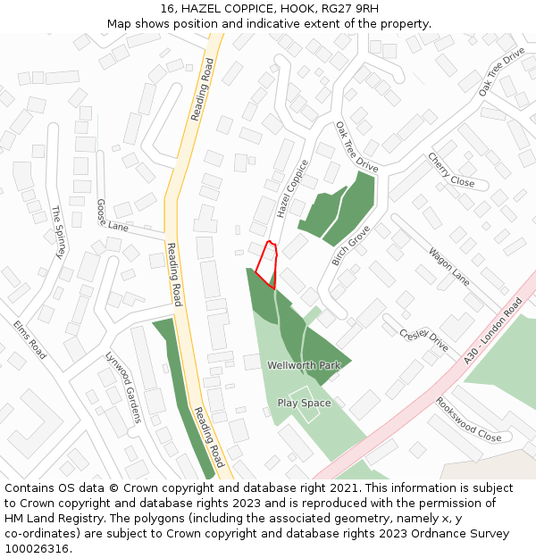 16, HAZEL COPPICE, HOOK, RG27 9RH: Location map and indicative extent of plot