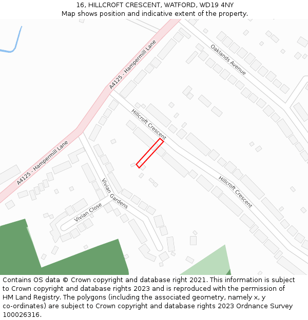 16, HILLCROFT CRESCENT, WATFORD, WD19 4NY: Location map and indicative extent of plot