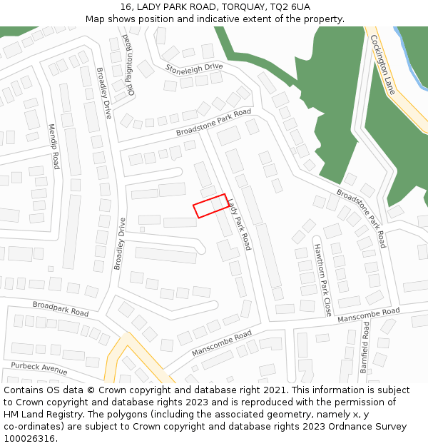 16, LADY PARK ROAD, TORQUAY, TQ2 6UA: Location map and indicative extent of plot