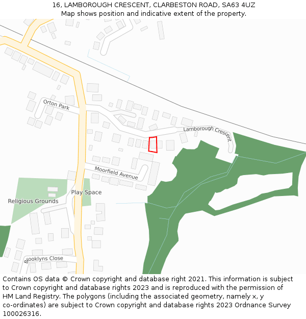 16, LAMBOROUGH CRESCENT, CLARBESTON ROAD, SA63 4UZ: Location map and indicative extent of plot