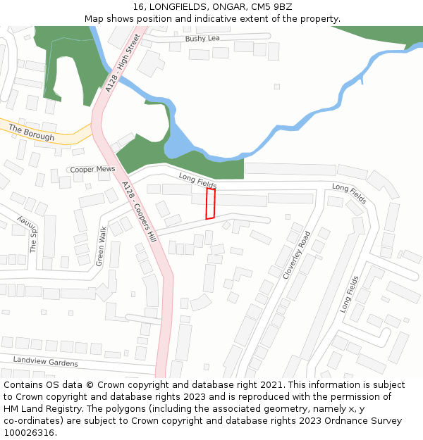 16, LONGFIELDS, ONGAR, CM5 9BZ: Location map and indicative extent of plot
