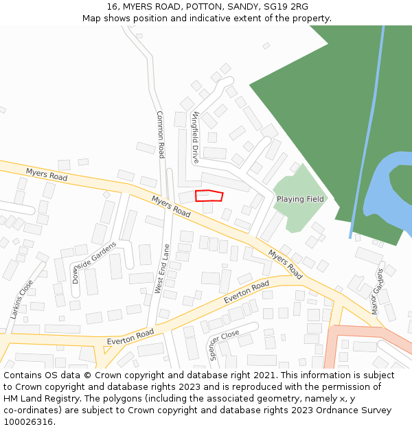 16, MYERS ROAD, POTTON, SANDY, SG19 2RG: Location map and indicative extent of plot