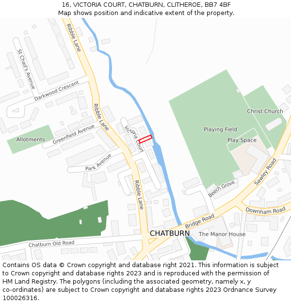 16, VICTORIA COURT, CHATBURN, CLITHEROE, BB7 4BF: Location map and indicative extent of plot