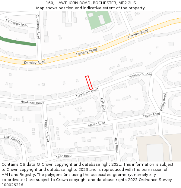 160, HAWTHORN ROAD, ROCHESTER, ME2 2HS: Location map and indicative extent of plot