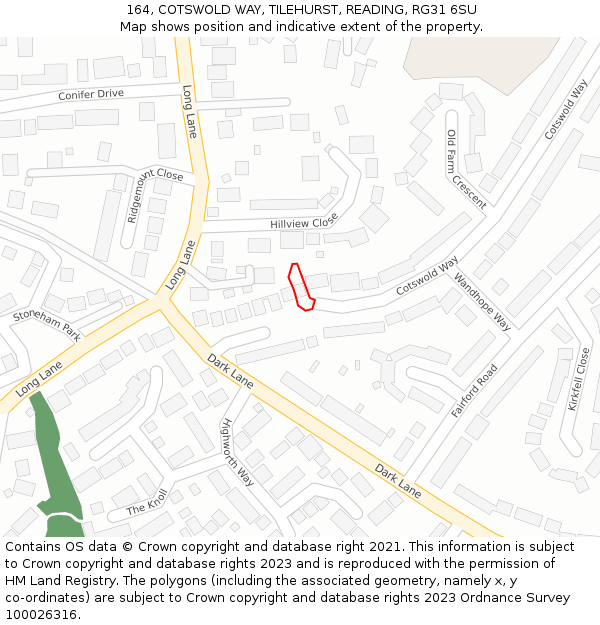 164, COTSWOLD WAY, TILEHURST, READING, RG31 6SU: Location map and indicative extent of plot