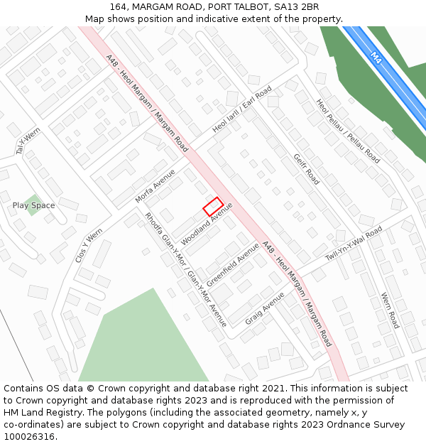 164, MARGAM ROAD, PORT TALBOT, SA13 2BR: Location map and indicative extent of plot