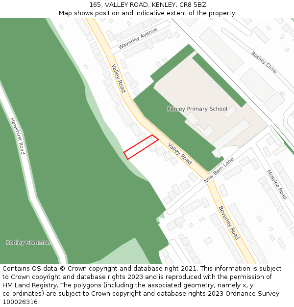 165, VALLEY ROAD, KENLEY, CR8 5BZ: Location map and indicative extent of plot
