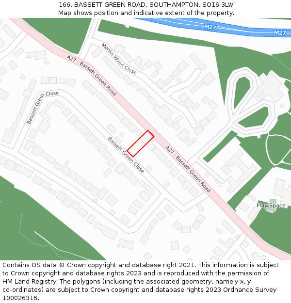 166, BASSETT GREEN ROAD, SOUTHAMPTON, SO16 3LW: Location map and indicative extent of plot