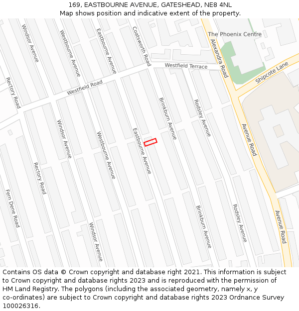 169, EASTBOURNE AVENUE, GATESHEAD, NE8 4NL: Location map and indicative extent of plot
