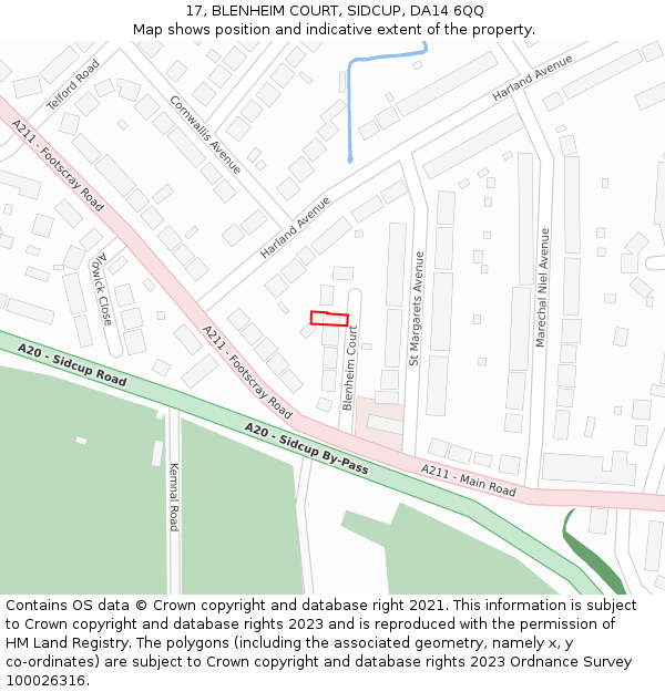 17, BLENHEIM COURT, SIDCUP, DA14 6QQ: Location map and indicative extent of plot