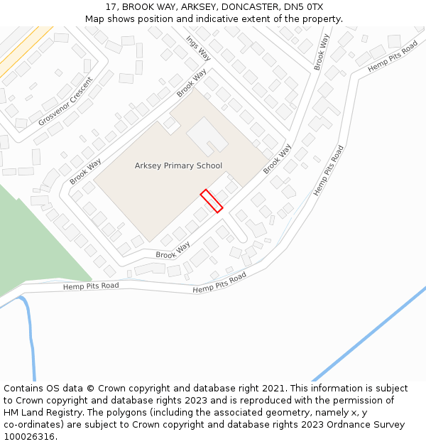 17, BROOK WAY, ARKSEY, DONCASTER, DN5 0TX: Location map and indicative extent of plot