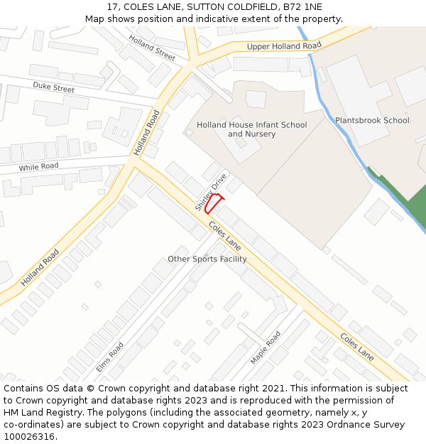 17, COLES LANE, SUTTON COLDFIELD, B72 1NE: Location map and indicative extent of plot