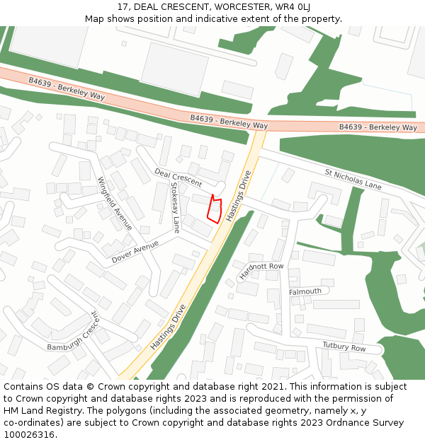 17, DEAL CRESCENT, WORCESTER, WR4 0LJ: Location map and indicative extent of plot