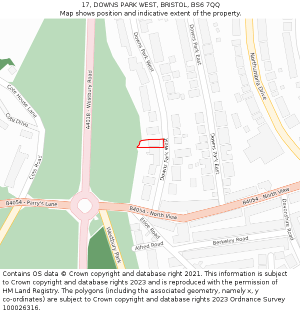 17, DOWNS PARK WEST, BRISTOL, BS6 7QQ: Location map and indicative extent of plot