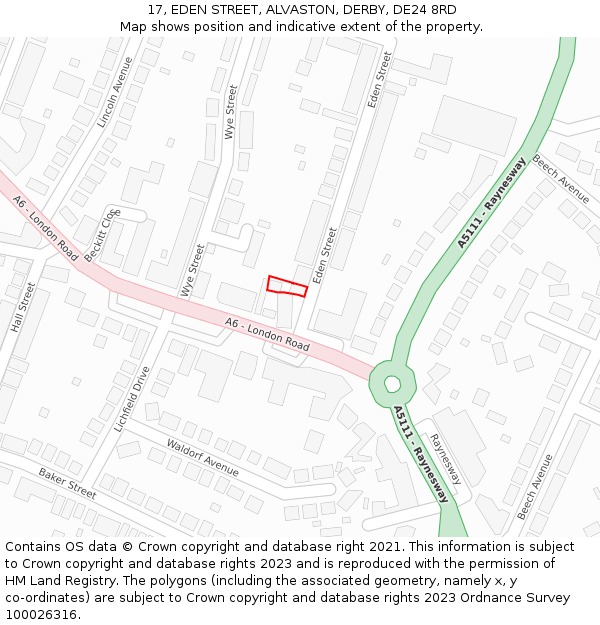 17, EDEN STREET, ALVASTON, DERBY, DE24 8RD: Location map and indicative extent of plot
