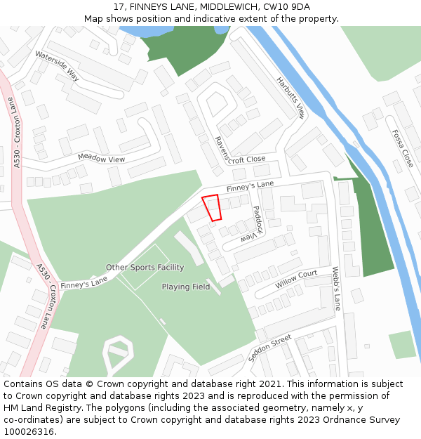 17, FINNEYS LANE, MIDDLEWICH, CW10 9DA: Location map and indicative extent of plot