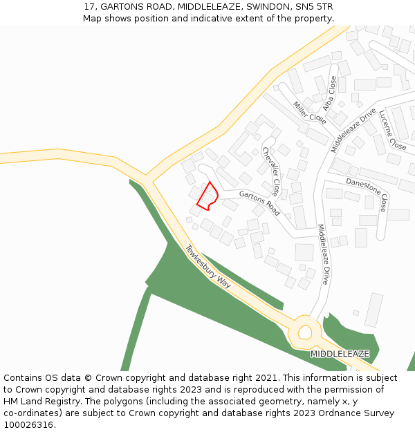 17, GARTONS ROAD, MIDDLELEAZE, SWINDON, SN5 5TR: Location map and indicative extent of plot