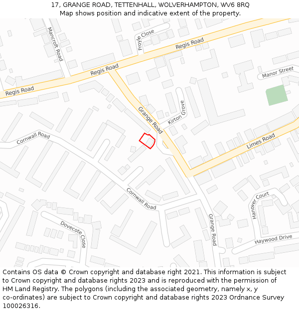 17, GRANGE ROAD, TETTENHALL, WOLVERHAMPTON, WV6 8RQ: Location map and indicative extent of plot