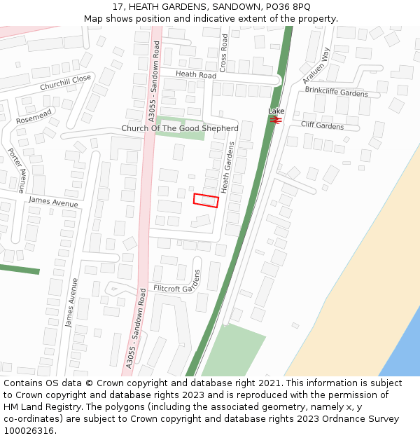 17, HEATH GARDENS, SANDOWN, PO36 8PQ: Location map and indicative extent of plot