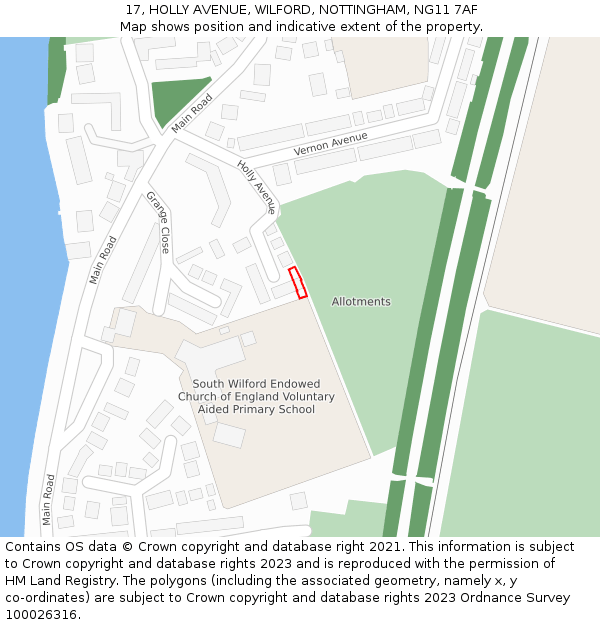 17, HOLLY AVENUE, WILFORD, NOTTINGHAM, NG11 7AF: Location map and indicative extent of plot