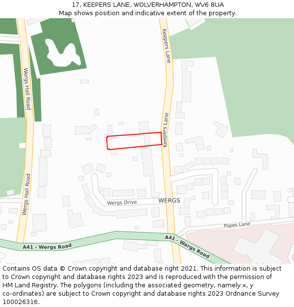 17, KEEPERS LANE, WOLVERHAMPTON, WV6 8UA: Location map and indicative extent of plot