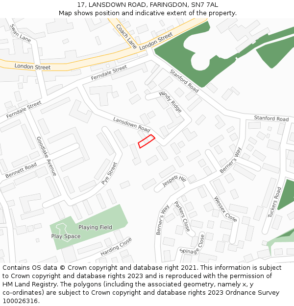 17, LANSDOWN ROAD, FARINGDON, SN7 7AL: Location map and indicative extent of plot