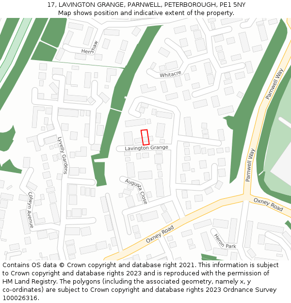 17, LAVINGTON GRANGE, PARNWELL, PETERBOROUGH, PE1 5NY: Location map and indicative extent of plot