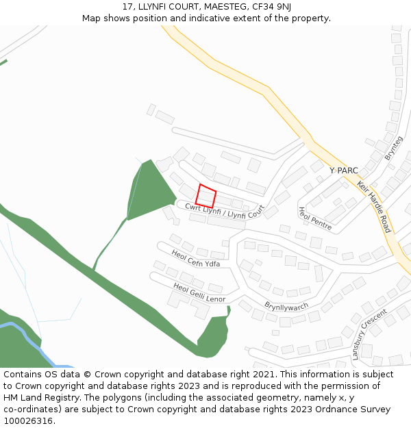 17, LLYNFI COURT, MAESTEG, CF34 9NJ: Location map and indicative extent of plot