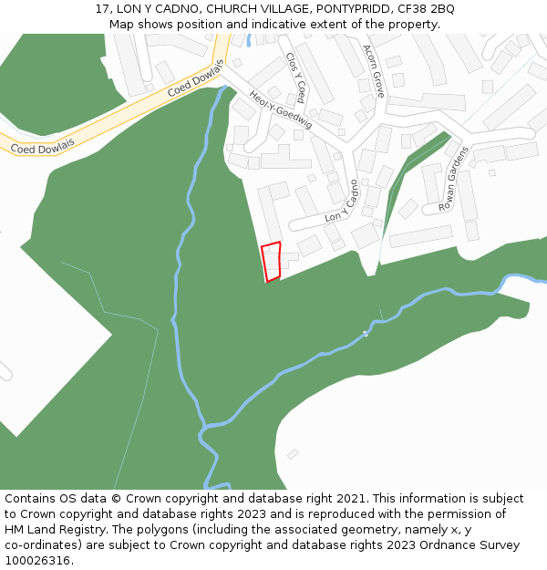 17, LON Y CADNO, CHURCH VILLAGE, PONTYPRIDD, CF38 2BQ: Location map and indicative extent of plot