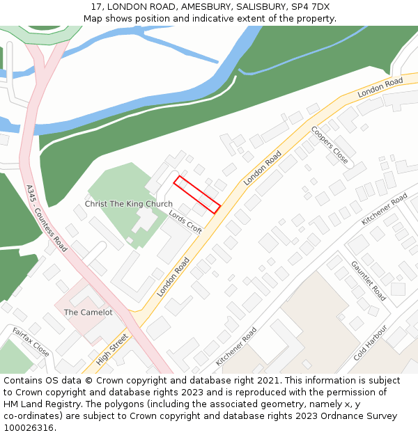 17, LONDON ROAD, AMESBURY, SALISBURY, SP4 7DX: Location map and indicative extent of plot