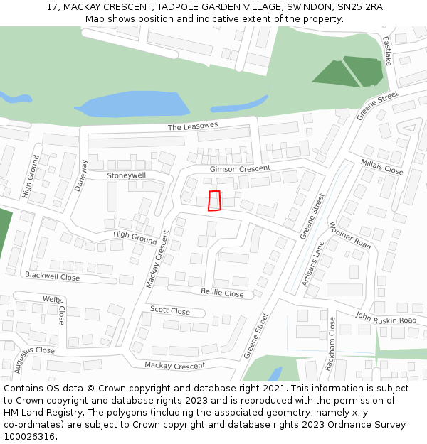 17, MACKAY CRESCENT, TADPOLE GARDEN VILLAGE, SWINDON, SN25 2RA: Location map and indicative extent of plot