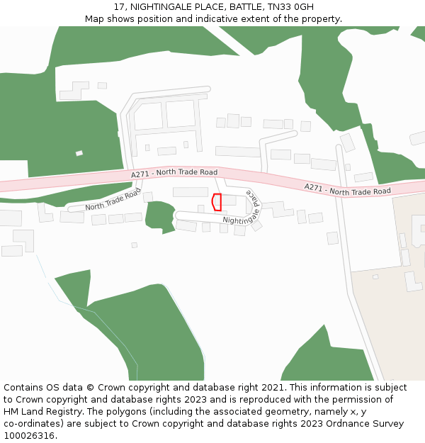 17, NIGHTINGALE PLACE, BATTLE, TN33 0GH: Location map and indicative extent of plot
