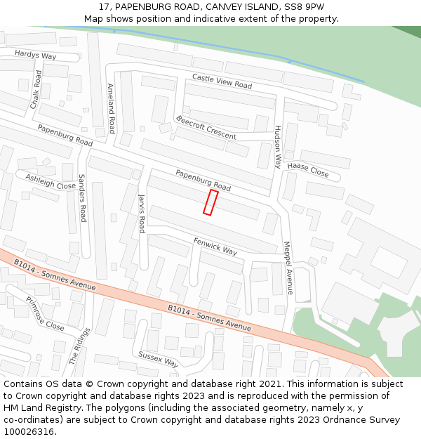 17, PAPENBURG ROAD, CANVEY ISLAND, SS8 9PW: Location map and indicative extent of plot