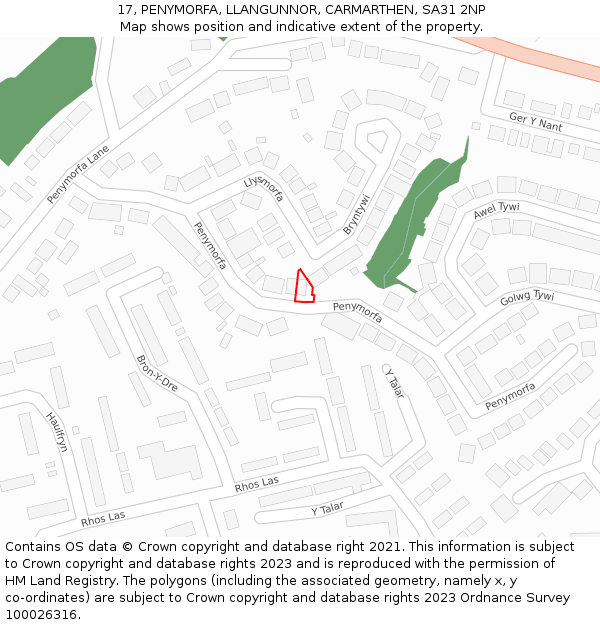 17, PENYMORFA, LLANGUNNOR, CARMARTHEN, SA31 2NP: Location map and indicative extent of plot