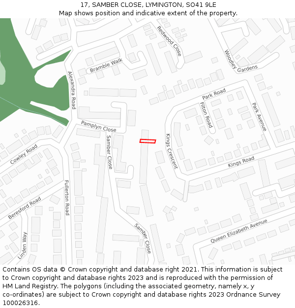 17, SAMBER CLOSE, LYMINGTON, SO41 9LE: Location map and indicative extent of plot
