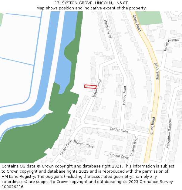17, SYSTON GROVE, LINCOLN, LN5 8TJ: Location map and indicative extent of plot